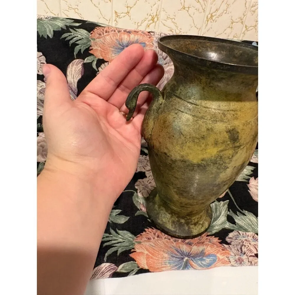 French Empire style painted bronze urn with swan neck handle